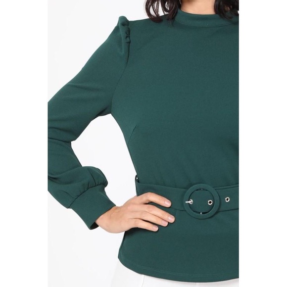 Fuchsia Puff Shoulder Belted Blouse - Picture 2 of 7